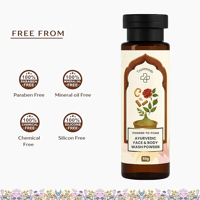 Trustmeds Ayurvedic Powder‑to‑Foam Face & Body Wash Powder 50g + Vitamin C Aloe Vera Neem Face Gel 50g Combo Deep Cleansing Brightening Natural Skin Care Kit Chemical‑Free Daily Use Trustmeds Face & Body Wash 50g + Aloe Neem Gel 50g Combo 16 image 3