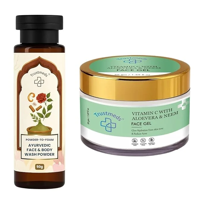 Trustmeds Ayurvedic Powder‑to‑Foam Face & Body Wash Powder 50g + Vitamin C Aloe Vera Neem Face Gel 50g Combo Deep Cleansing Brightening Natural Skin Care Kit Chemical‑Free Daily Use Trustmeds Face & Body Wash 50g + Aloe Neem Gel 50g Combo 16 image 1