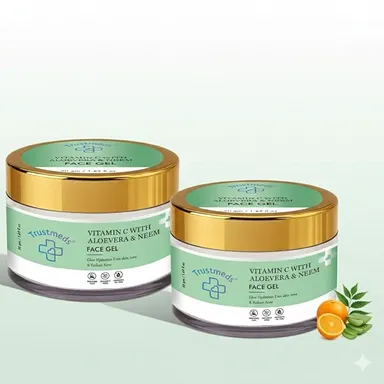 Trustmeds Vitamin C Face Gel with Aloe Vera & Neem 50g Pack of 2 – Hydrating Moisturiser for Radiant Glowing Skin, Even Skin Tone, Dark Spot Reduction Acne Control Oil‑Free Gel 50g Pack of 2 270 ML thumbnail 0