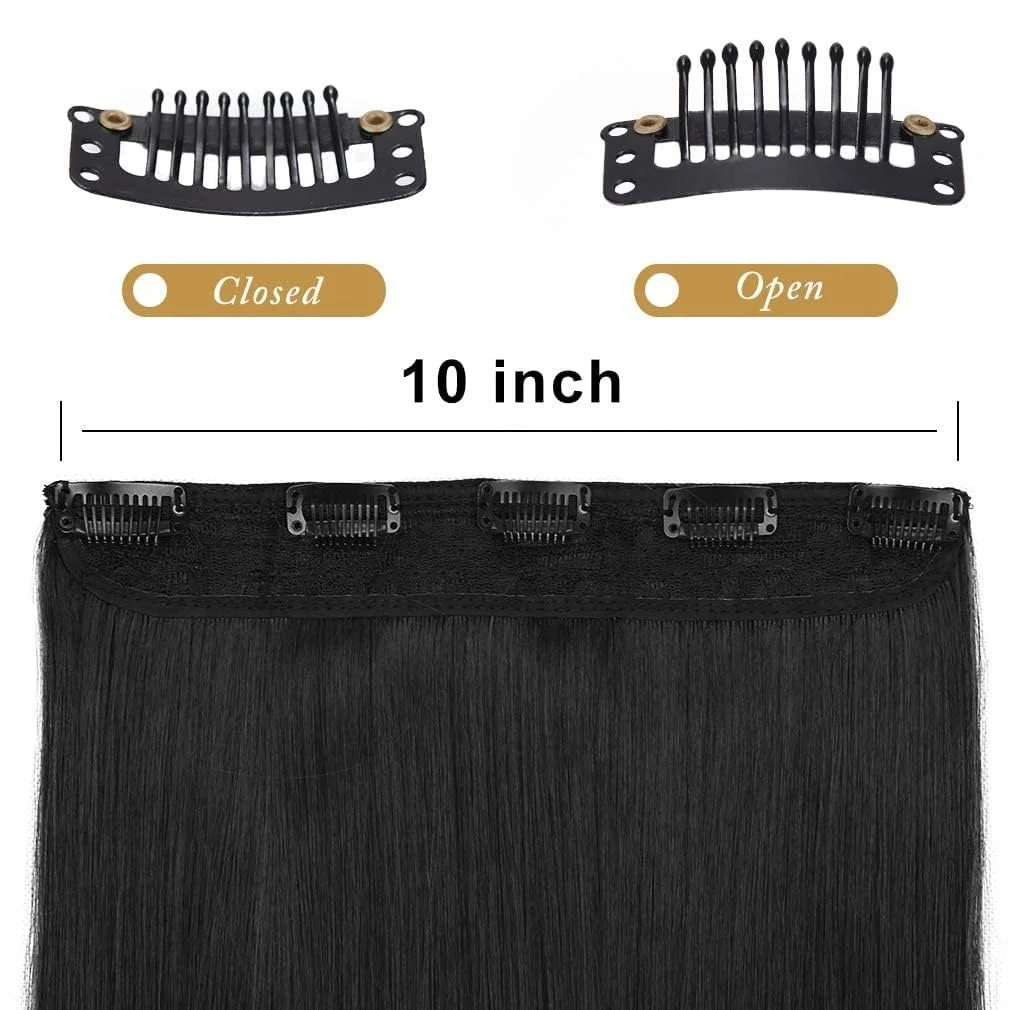 22 Inch Natural Black Straight Clip-In Hair Extensions for Women Heat Resistant Synthetic Fiber 5 Clip Hair Extension Set Adds Instant Length Volume Natural Look Long Straight Hair Piece image 3