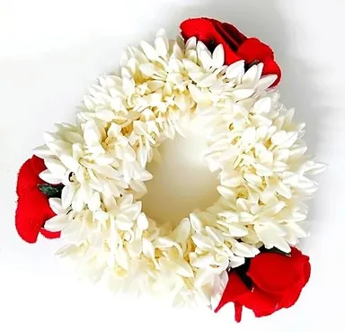 Wedding Gajra, Scrunchie Gajra Bracelet, Hand Gajra, Indian Wedding Floral Jewelry Gajra, Mogra Gajra, Elastic Gajra pack of 2 (with rose) (2) thumbnail 1