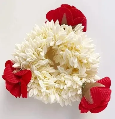 Wedding Gajra, Scrunchie Gajra Bracelet, Hand Gajra, Indian Wedding Floral Jewelry Gajra, Mogra Gajra, Elastic Gajra pack of 2 (with rose) (2) thumbnail 2