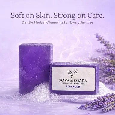 Sova & Soaps Premium Lavender Handcrafted Herbal Soap Bar | Set of 4 | 100% Organic & Pure Natural Moisturizing p for Gentle Cleansing, Skin Refreshment & Aromatherapy Relaxation | Vegan & Sulfate-Free Daily Body Wash for All Skin Types thumbnail 2