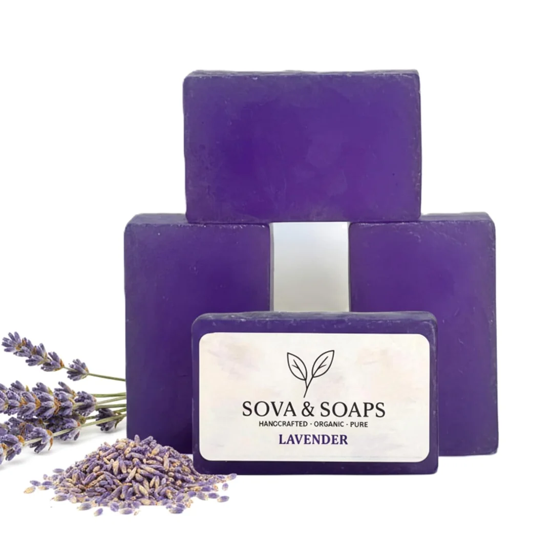 Sova & Soaps Premium Lavender Handcrafted Herbal Soap Bar | Set of 4 | 100% Organic & Pure Natural Moisturizing p for Gentle Cleansing, Skin Refreshment & Aromatherapy Relaxation | Vegan & Sulfate-Free Daily Body Wash for All Skin Types image 1