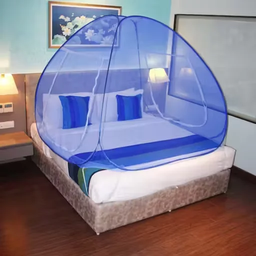 Double Bed Mosquito Net Tent Style 78x78x54 Inch Polyester Foldable King Queen Single Bed Size Washable Zipper Door Indoor Protection Net India image 3