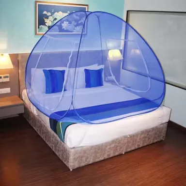 Double Bed Mosquito Net Tent Style 78x78x54 Inch Polyester Foldable King Queen Single Bed Size Washable Zipper Door Indoor Protection Net India thumbnail 2