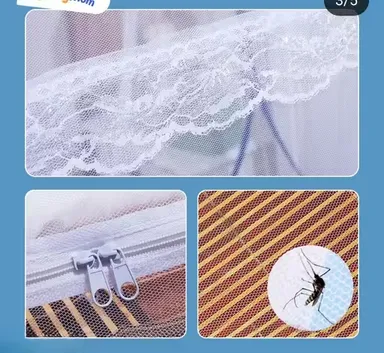 Mosquito Net for Double Bed 6x6 Feet Blue Breathable Polyester Mesh Premium Insect Protection Machardani India Bite Free Sleeping Solution thumbnail 1