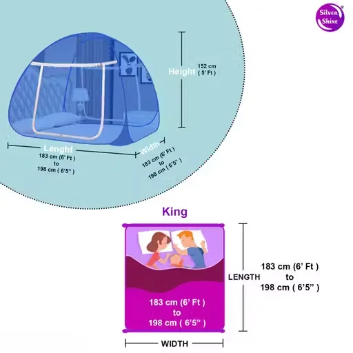 Foldable King Size Mosquito Net for Double Bed with Zipper Entry Breathable Polyester Mesh Insect Protection Tent Dark Blue Blue Washable image 3