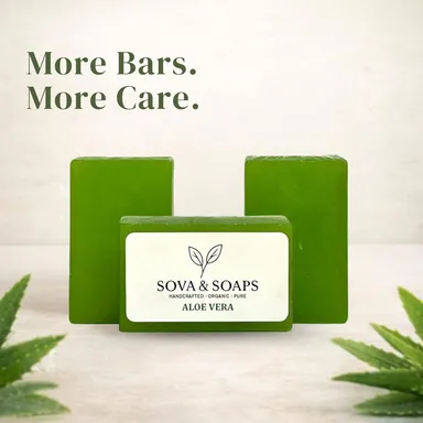 Sova & Soaps Aloe Vera Moisturizing Soap Bars Value Pack of 4 | All‑Natural pH Balanced Herbal Formula for Sensitive Skin Daily Body Care Moisture Retention Refreshing Cleanse thumbnail 1