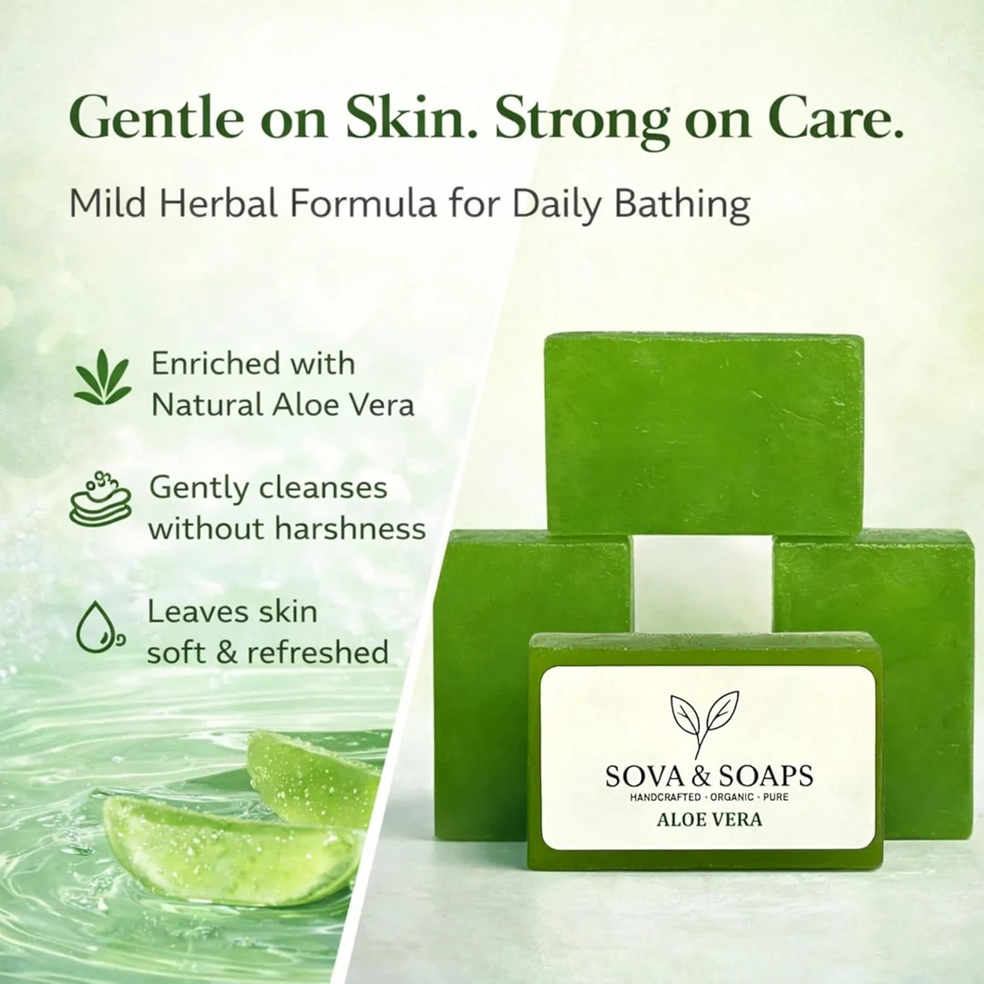 Sova & Soaps Aloe Vera Moisturizing Soap Bars Value Pack of 4 | All‑Natural pH Balanced Herbal Formula for Sensitive Skin Daily Body Care Moisture Retention Refreshing Cleanse image 3