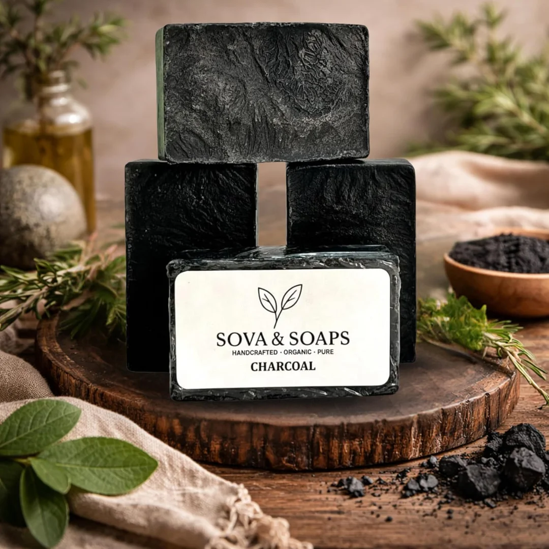 Sova & Soaps Handcrafted Activated Charcoal Detox Soap Bar (Pack of 2) | Organic Herbal Bath Soap for Deep Pore Cleansing, Natural Moisturizing & Skin Refreshment – Pure & Gentle for All Skin Types (100g each) image 4