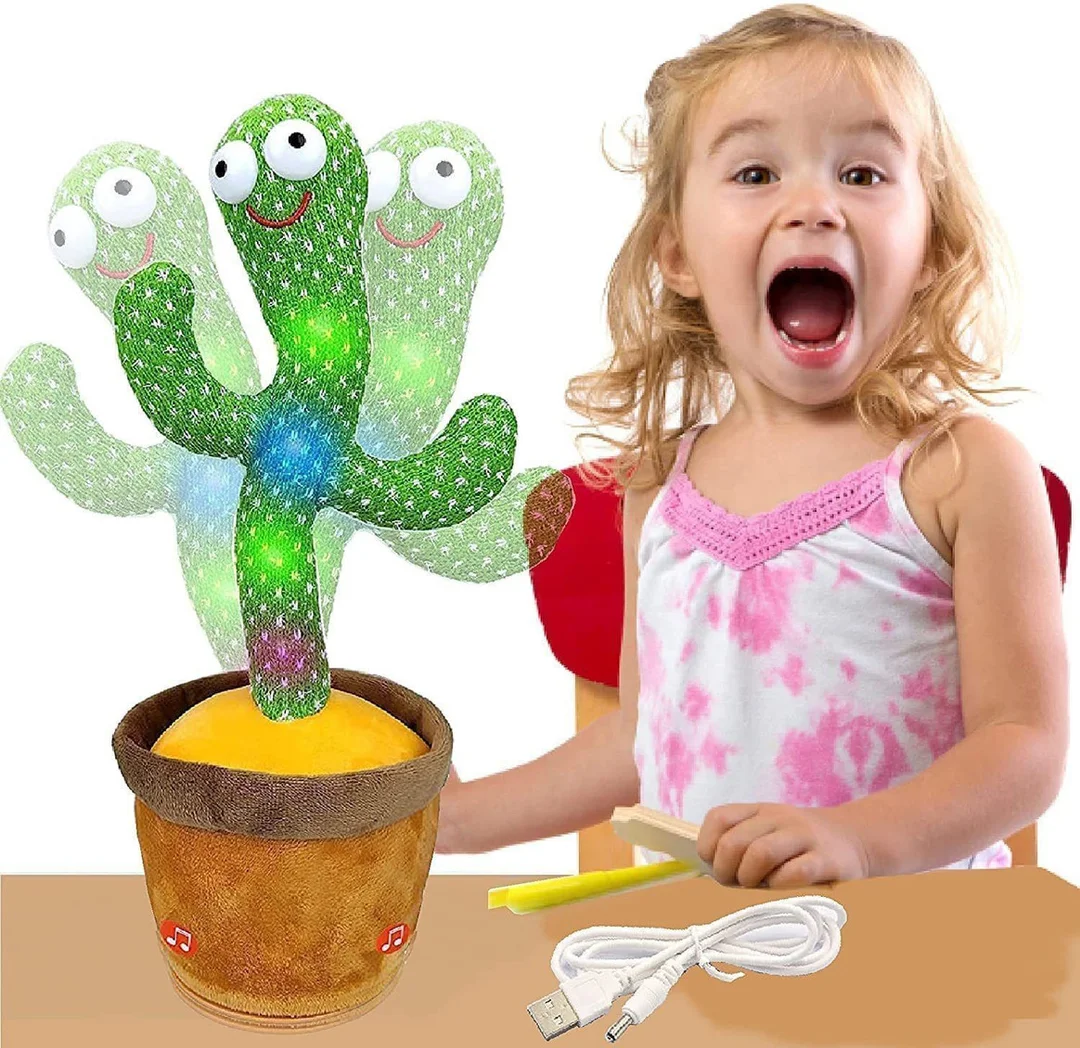 Dancing Cactus Toy for Kids with LED Lights and Music | USB Rechargeable Interactive Singing Plant Plush Gift image 1