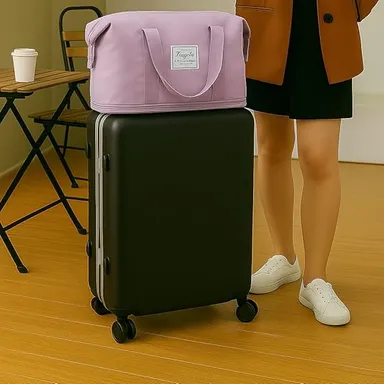 Large Capacity Folding Travel Duffle Bag Purple Lightweight Waterproof Weekend Gym Sports Carry‑on Travel Bag with Shoulder Handles Expandable Storage thumbnail 1