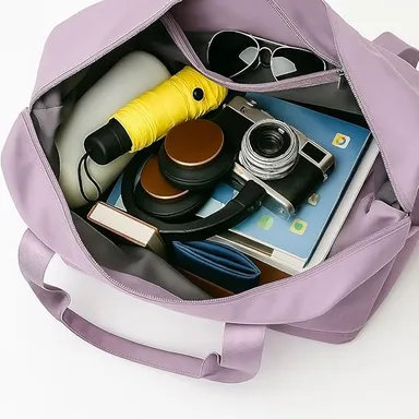 Large Capacity Folding Travel Duffle Bag Purple Lightweight Waterproof Weekend Gym Sports Carry‑on Travel Bag with Shoulder Handles Expandable Storage thumbnail 2