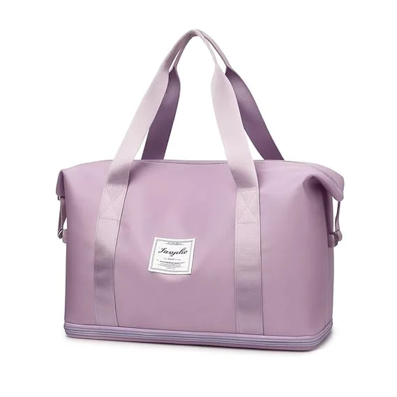 Large Capacity Folding Travel Duffle Bag Purple Lightweight Waterproof Weekend Gym Sports Carry‑on Travel Bag with Shoulder Handles Expandable Storage image 1
