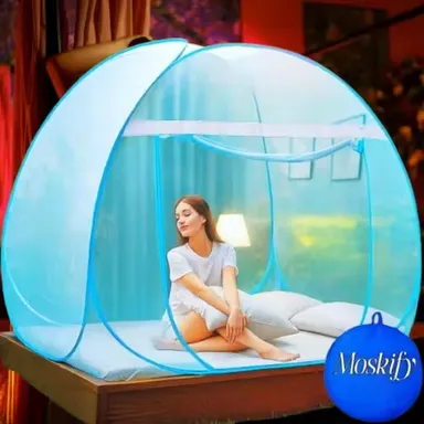 Mosquito Net Double Bed King Size | Blue Colour, Durable Fine Mesh Bed Canopy for Complete Mosquito & Insect Protection| Comfortable Sleep, Easy Pop-Up Setup for Indian Homes thumbnail 2