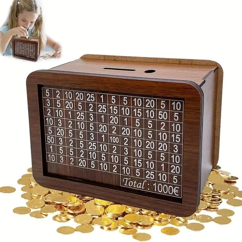 Premium Wooden Money Bank with Number Grid Design for Kids Adults | Decorative Savings Box Puzzle Chart, Educational Financial Goal Tracker for Home Office image 4