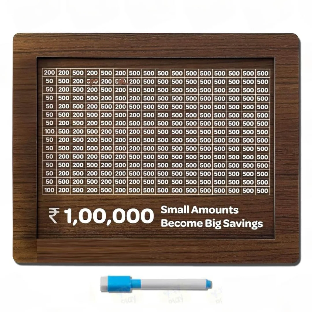 Premium Wooden Money Bank with Number Grid Design for Kids Adults | Decorative Savings Box Puzzle Chart, Educational Financial Goal Tracker for Home Office image 1