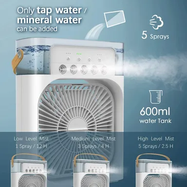 Digital Wave Mini USB Air Cooler |Desk Fan with 7-Color LED, 3 Wind Speeds, 3 Spray Modes, 1/2/3H Timer for Office Home Dorm Travel thumbnail 1