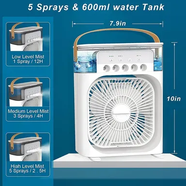 Digital Wave Mini USB Air Cooler |Desk Fan with 7-Color LED, 3 Wind Speeds, 3 Spray Modes, 1/2/3H Timer for Office Home Dorm Travel thumbnail 2