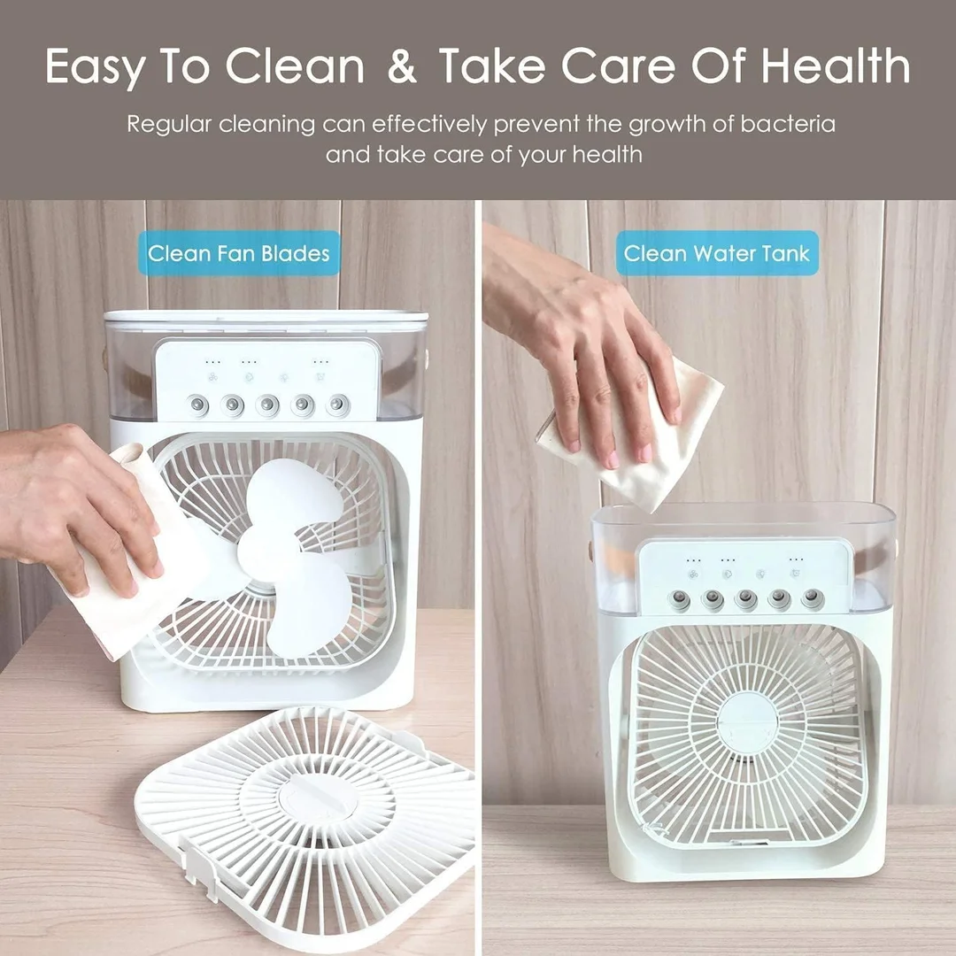 Digital Wave Mini USB Air Cooler |Desk Fan with 7-Color LED, 3 Wind Speeds, 3 Spray Modes, 1/2/3H Timer for Office Home Dorm Travel image 5