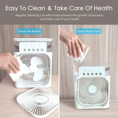 Digital Wave Mini USB Air Cooler |Desk Fan with 7-Color LED, 3 Wind Speeds, 3 Spray Modes, 1/2/3H Timer for Office Home Dorm Travel thumbnail 4