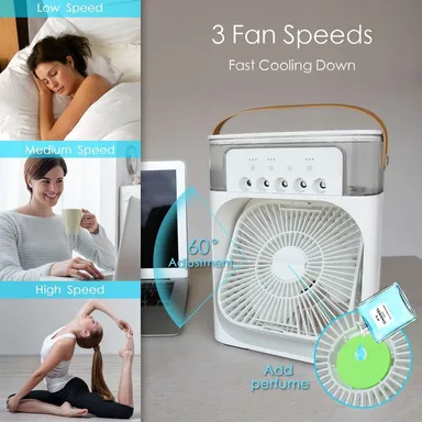 Digital Wave Mini USB Air Cooler |Desk Fan with 7-Color LED, 3 Wind Speeds, 3 Spray Modes, 1/2/3H Timer for Office Home Dorm Travel thumbnail 5