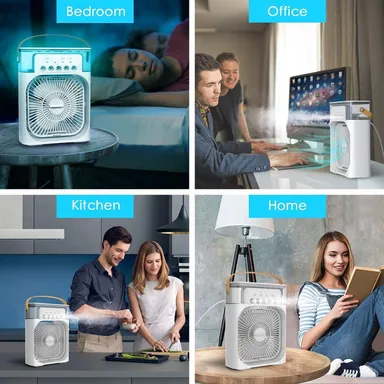 Digital Wave Mini USB Air Cooler |Desk Fan with 7-Color LED, 3 Wind Speeds, 3 Spray Modes, 1/2/3H Timer for Office Home Dorm Travel thumbnail 6