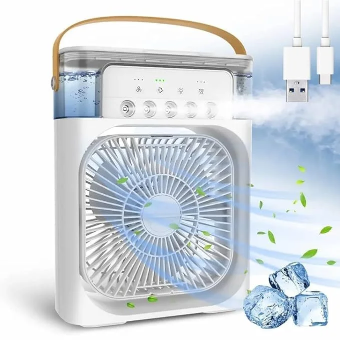 Digital Wave Mini USB Air Cooler |Desk Fan with 7-Color LED, 3 Wind Speeds, 3 Spray Modes, 1/2/3H Timer for Office Home Dorm Travel image 1
