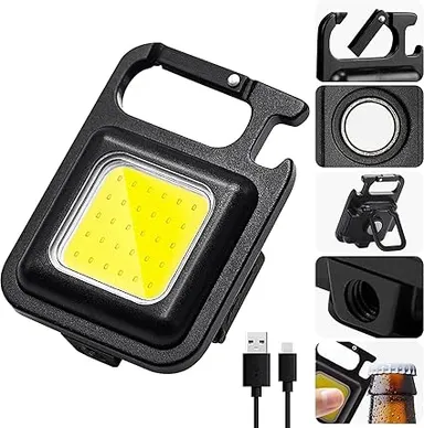 Rechargeable Keychain LED Flashlight Multifunction 800 Lumens COB Portable Emergency Light with USB Charging, Whistle, Screwdriver, Bottle Opener, Lighter & Magnet Base for Camping Outdoor Survival thumbnail 1