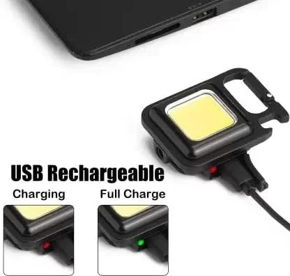 Rechargeable Keychain LED Flashlight Multifunction 800 Lumens COB Portable Emergency Light with USB Charging, Whistle, Screwdriver, Bottle Opener, Lighter & Magnet Base for Camping Outdoor Survival image 3