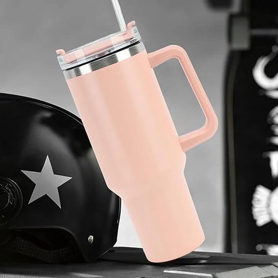 1200ml Stainless Steel Insulated Travel Mug with Handle & Spill‑Proof Lid, Steel Straw Double‑Wall Vacuum Tumbler for Cold Drinks Beer Coffee Tea Gym & Outdoor Use image 2