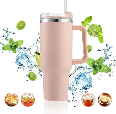 1200ml Stainless Steel Insulated Travel Mug with Handle & Spill‑Proof Lid, Steel Straw Double‑Wall Vacuum Tumbler for Cold Drinks Beer Coffee Tea Gym & Outdoor Use thumbnail 2
