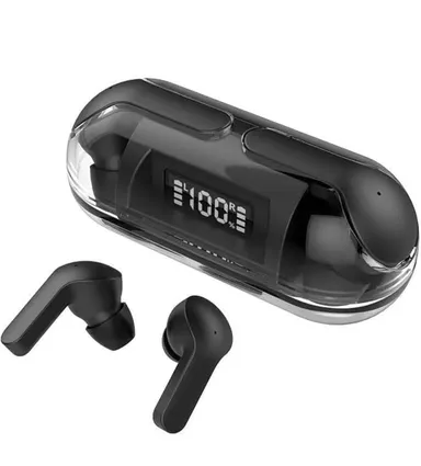 Digital Wave S10 Bluetooth Earbuds with Display| Transparent Design, 30 Hrs Playtime, Fast Charging, Bluetooth 5.3 + ENC, 13mm HD Bass Drivers, IPX7 Sweat-Proof, Built-in Mic |Black thumbnail 1