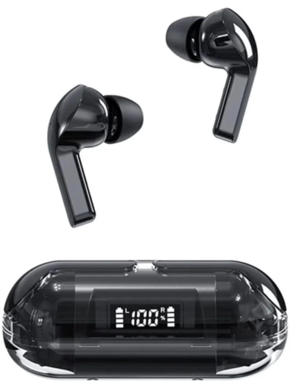 Digital Wave S10 Bluetooth Earbuds with Display| Transparent Design, 30 Hrs Playtime, Fast Charging, Bluetooth 5.3 + ENC, 13mm HD Bass Drivers, IPX7 Sweat-Proof, Built-in Mic |Black image 1