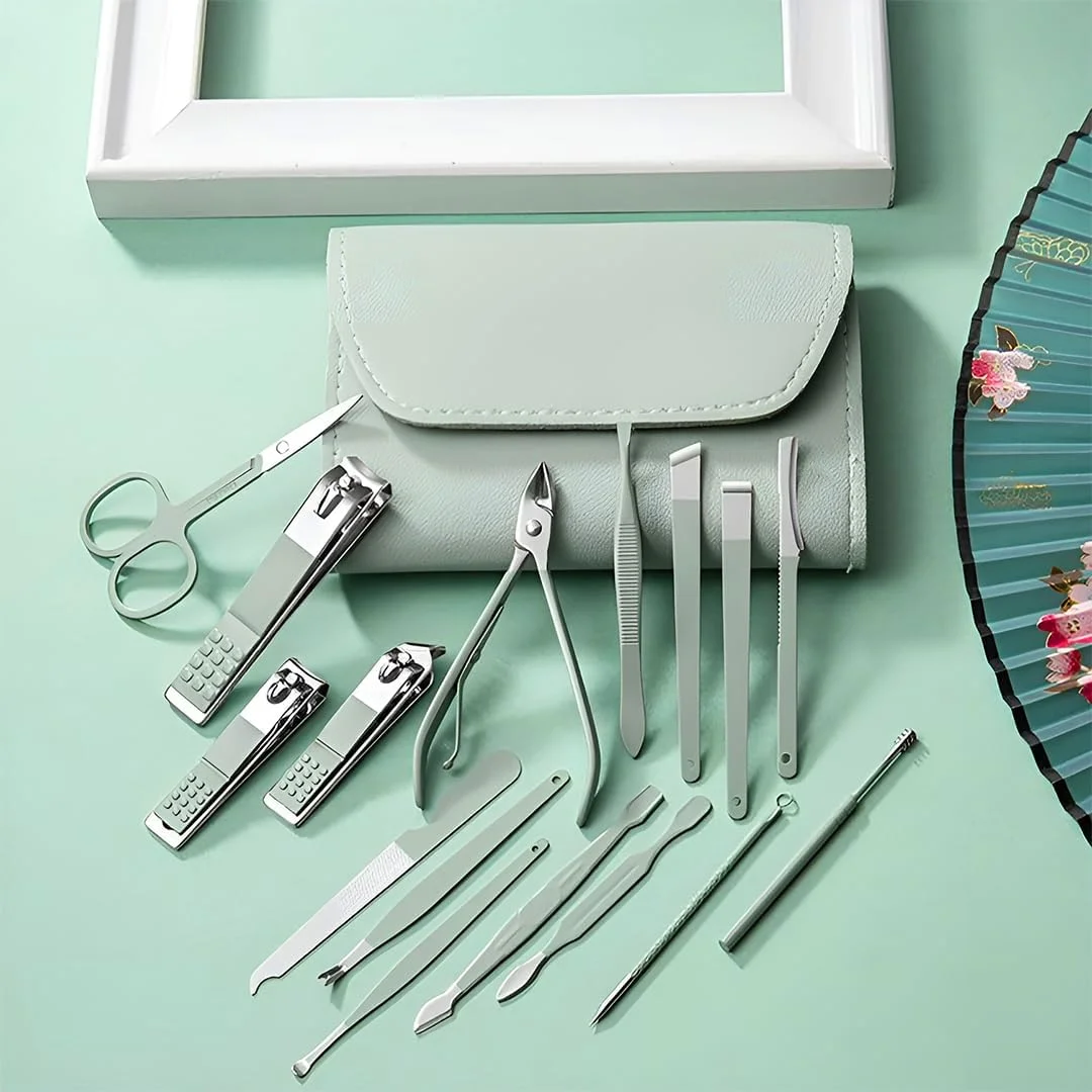 Digital Wave 16 Pieces Stainless Steel Manicure Pedicure Nail Clipper Kit with Professional Grooming Tools, Scissors, Tweezers, Cuticle Pusher and Portable Travel Case for Men Women Home Salon Use image 2
