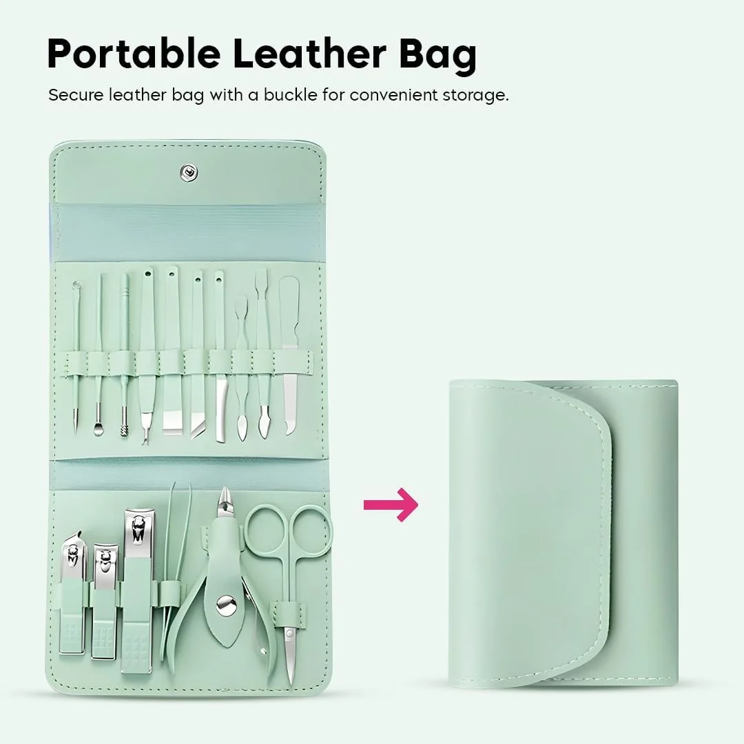 Digital Wave 16 Pieces Stainless Steel Manicure Pedicure Nail Clipper Kit with Professional Grooming Tools, Scissors, Tweezers, Cuticle Pusher and Portable Travel Case for Men Women Home Salon Use image 3