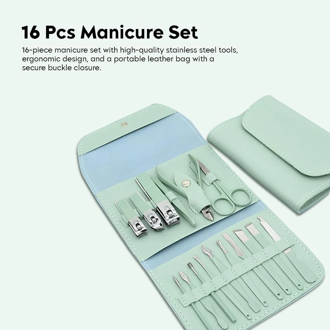 Digital Wave 16 Pieces Stainless Steel Manicure Pedicure Nail Clipper Kit with Professional Grooming Tools, Scissors, Tweezers, Cuticle Pusher and Portable Travel Case for Men Women Home Salon Use image 4