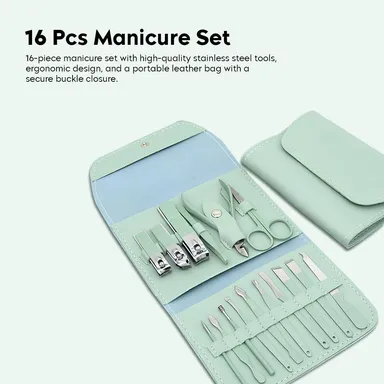 Digital Wave 16 Pieces Stainless Steel Manicure Pedicure Nail Clipper Kit with Professional Grooming Tools, Scissors, Tweezers, Cuticle Pusher and Portable Travel Case for Men Women Home Salon Use thumbnail 3