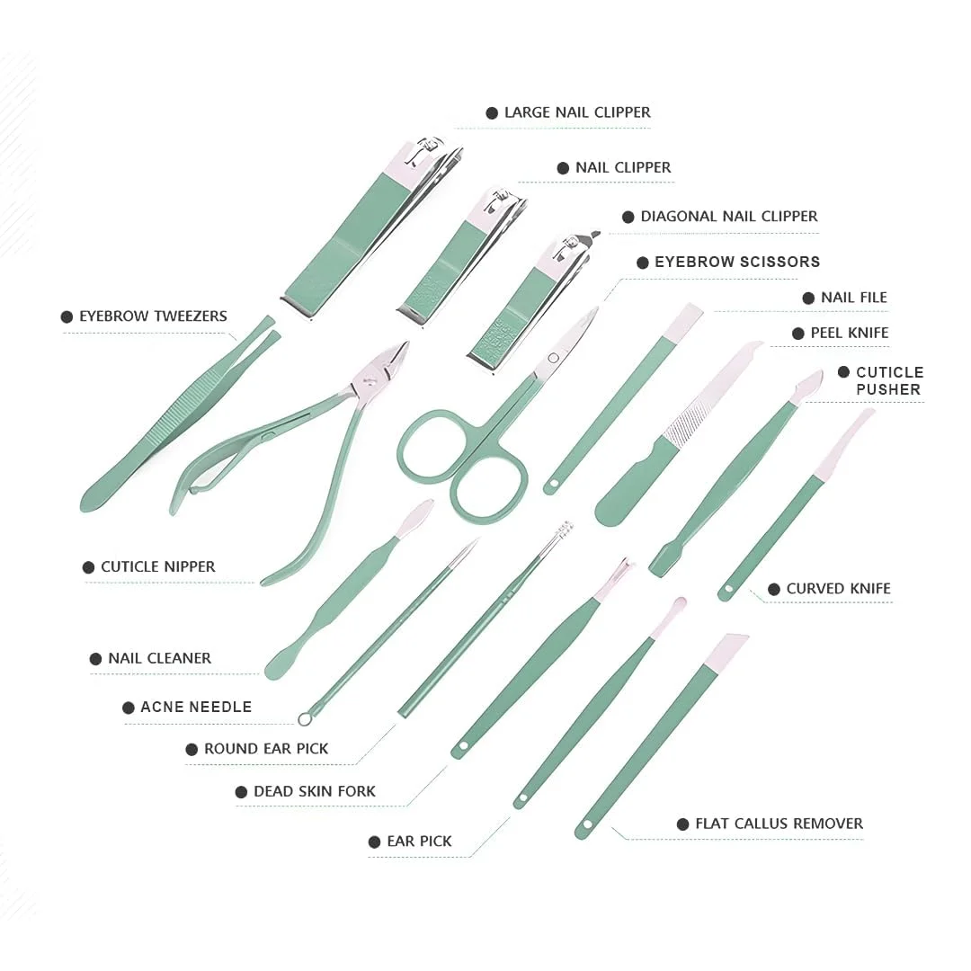 Digital Wave 16 Pieces Stainless Steel Manicure Pedicure Nail Clipper Kit with Professional Grooming Tools, Scissors, Tweezers, Cuticle Pusher and Portable Travel Case for Men Women Home Salon Use image 5