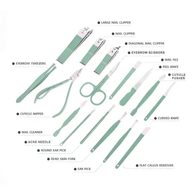 Digital Wave 16 Pieces Stainless Steel Manicure Pedicure Nail Clipper Kit with Professional Grooming Tools, Scissors, Tweezers, Cuticle Pusher and Portable Travel Case for Men Women Home Salon Use thumbnail 4