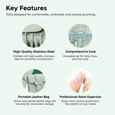 Digital Wave 16 Pieces Stainless Steel Manicure Pedicure Nail Clipper Kit with Professional Grooming Tools, Scissors, Tweezers, Cuticle Pusher and Portable Travel Case for Men Women Home Salon Use thumbnail 6