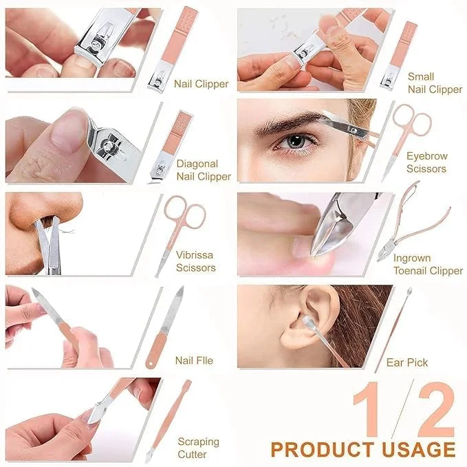 Digital Wave 16 Pieces Stainless Steel Manicure Pedicure Nail Clipper Kit with Professional Grooming Tools, Scissors, Tweezers, Cuticle Pusher and Portable Travel Case for Men Women Home Salon Use image 8