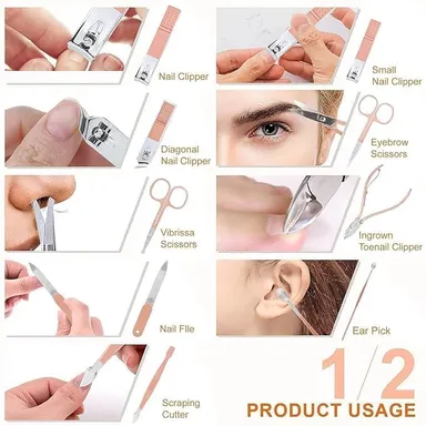 Digital Wave 16 Pieces Stainless Steel Manicure Pedicure Nail Clipper Kit with Professional Grooming Tools, Scissors, Tweezers, Cuticle Pusher and Portable Travel Case for Men Women Home Salon Use thumbnail 7