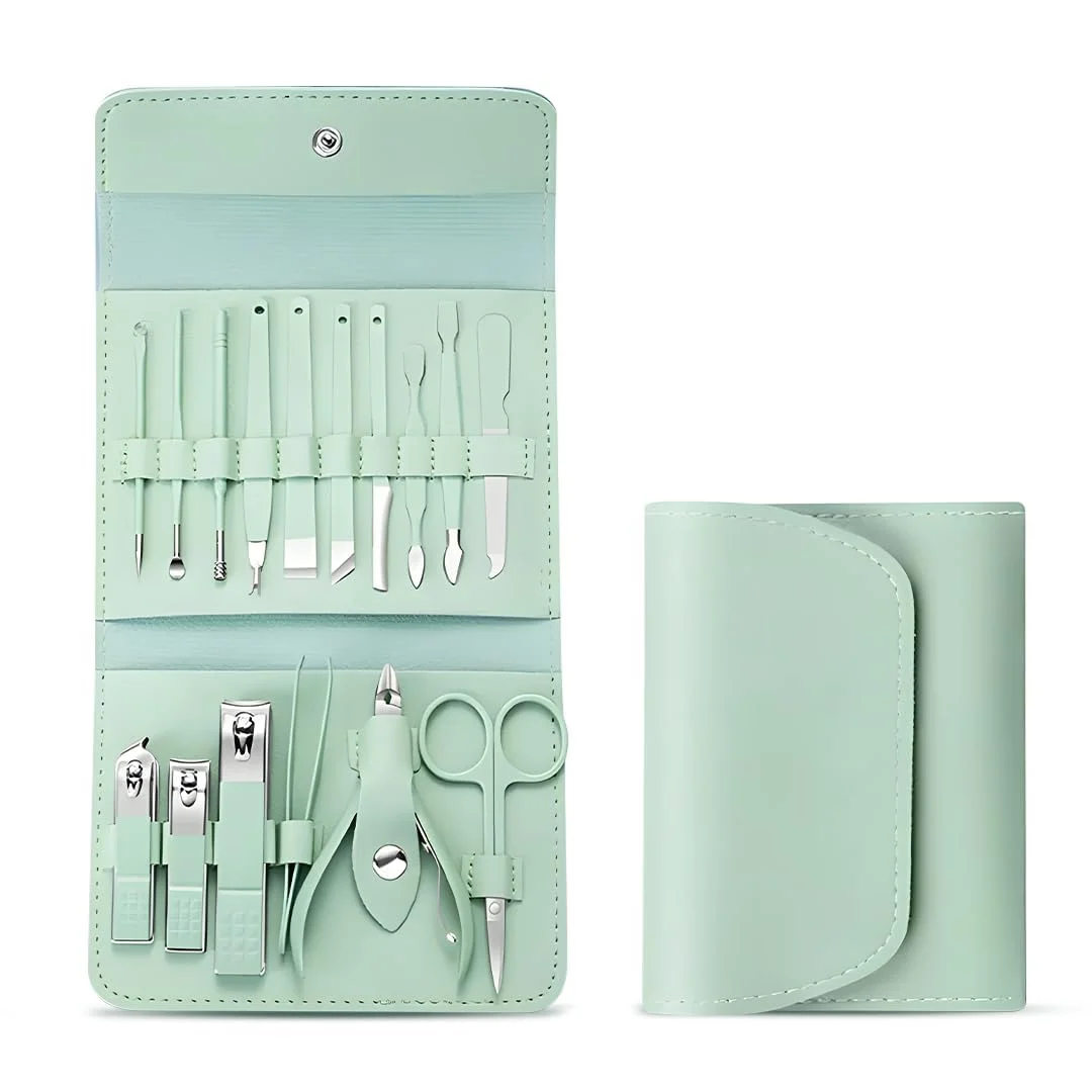Digital Wave 16 Pieces Stainless Steel Manicure Pedicure Nail Clipper Kit with Professional Grooming Tools, Scissors, Tweezers, Cuticle Pusher and Portable Travel Case for Men Women Home Salon Use image 1