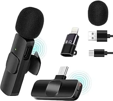 K8 Wireless Clip-On Microphone with Receiver Type-C and Lightning Compatible thumbnail 1