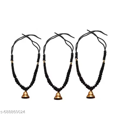 Set of 3 Traditional Black Cow Mala with Handcrafted Brass Bell Pendant Authentic Indian Cattle Neckpieces for Religious Festivals Housewarming Ceremonies and Auspicious Pooja Decorations thumbnail 3
