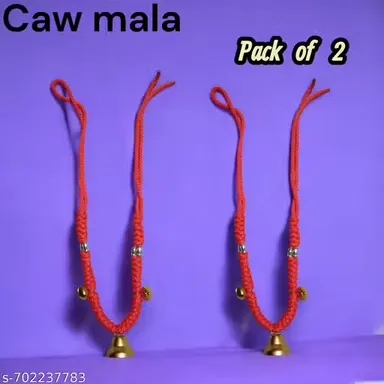 Set of 2 Traditional Red Braided Cow Necklaces with Brass Ghanti Bells and Melodious Sounding Decorative Mala for Cattle Bulls Buffaloes or Religious Puja Decor Ornaments thumbnail 3
