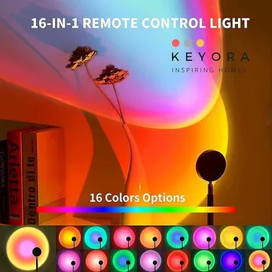Digital Wave Sunset Lamp Projection 16 Color Changing LED Night Light with Remote Control Romantic Mood Lamp for Bedroom, Family, Couples, Adults and Kids Ambience Lighting, Portable Decorative LED Mood Lamp thumbnail 4