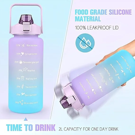 Digital wave 3-in-one Motivational Water Bottle Set 2L + 750ml + 250ml with Time Marker Leak-Proof BPA-Free Sipper Handles Gym Office Outdoor Hydration Tracker Bottle Set Multicolor image 4